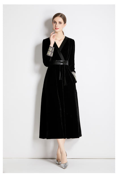 Black Velvet A Line Midi Dress