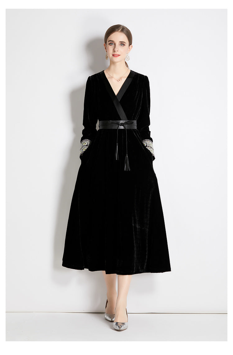 Black Velvet A Line Midi Dress