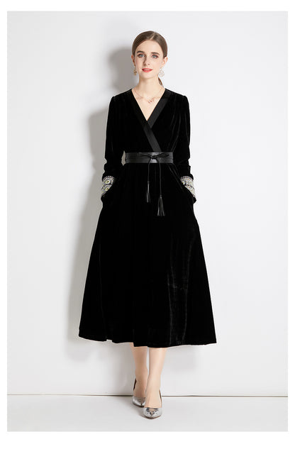 Black Velvet A Line Midi Dress