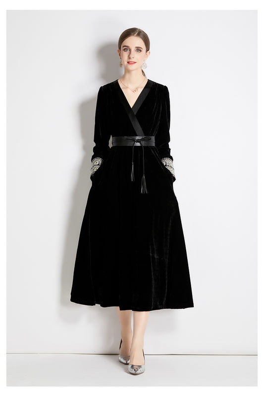 Black Velvet A Line Midi Dress