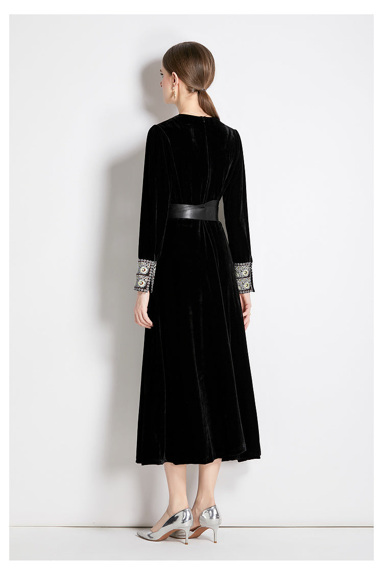 Black Velvet A Line Midi Dress