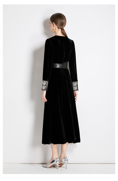 Black Velvet A Line Midi Dress