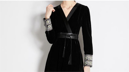 Black Velvet A Line Midi Dress