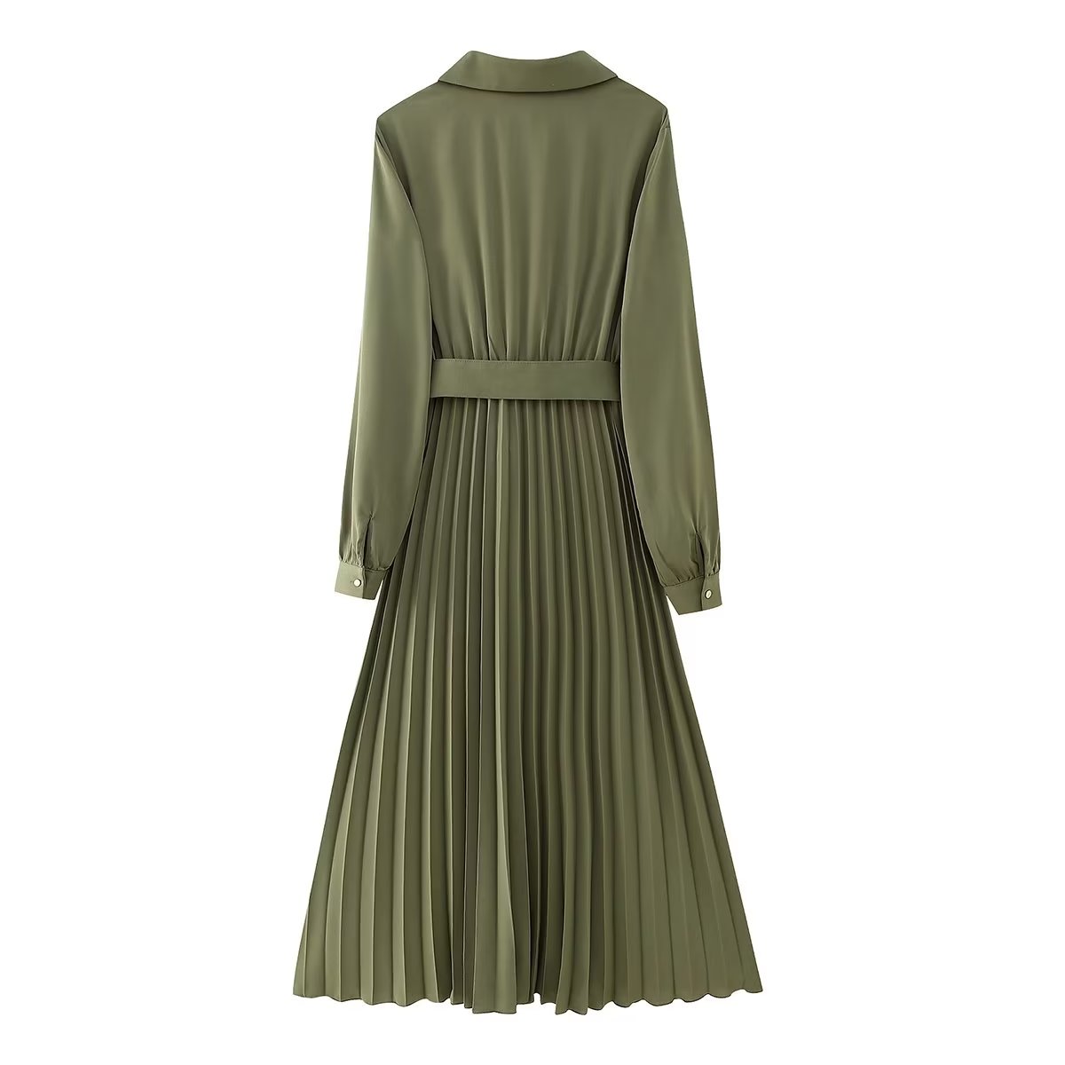 Green Belt Pleated Dress