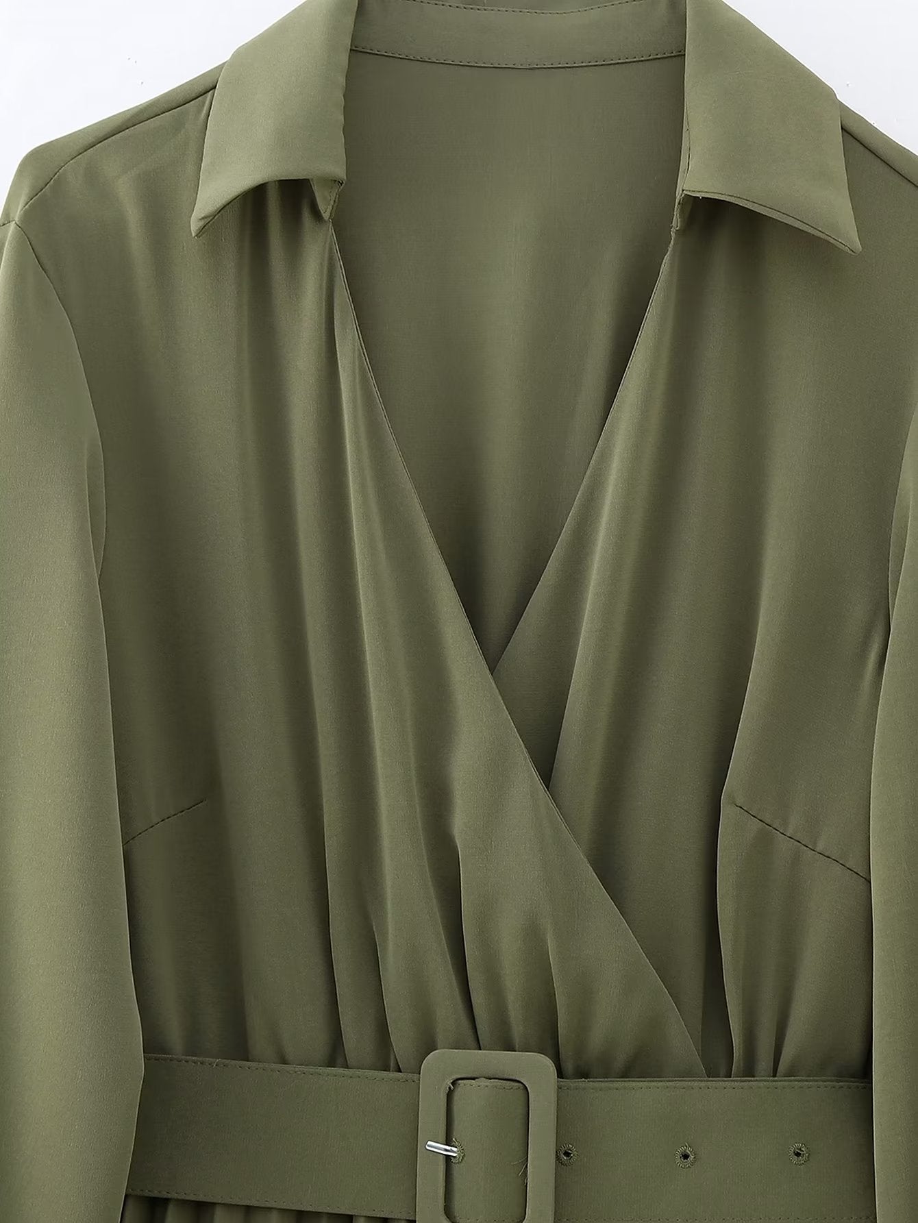 Green Belt Pleated Dress