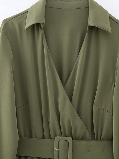 Green Belt Pleated Dress