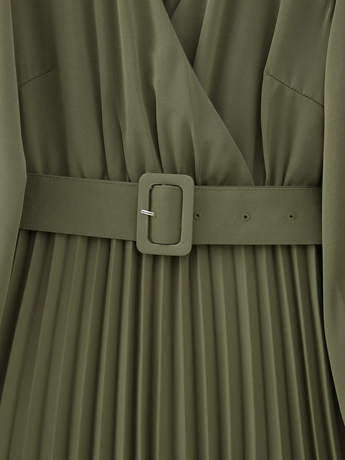 Green Belt Pleated Dress