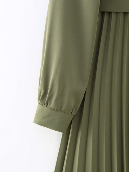 Green Belt Pleated Dress
