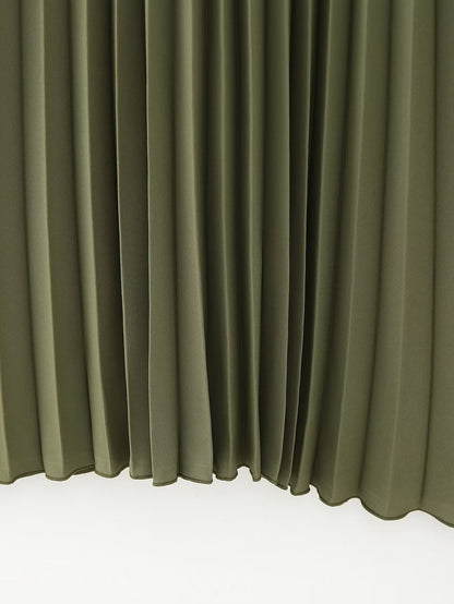 Green Belt Pleated Dress
