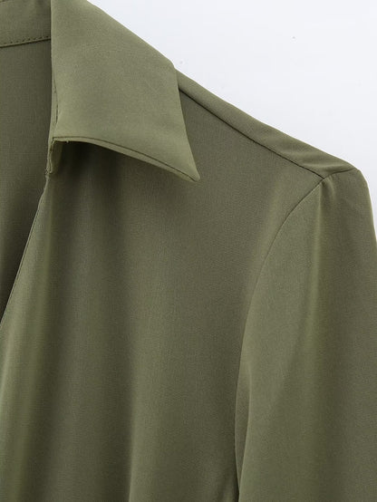 Green Belt Pleated Dress