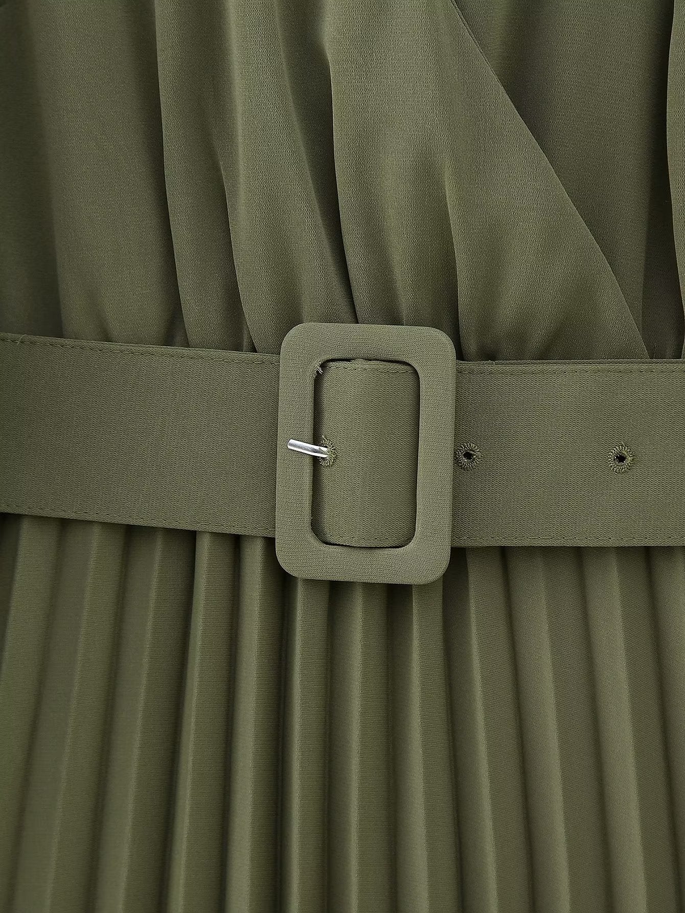 Green Belt Pleated Dress