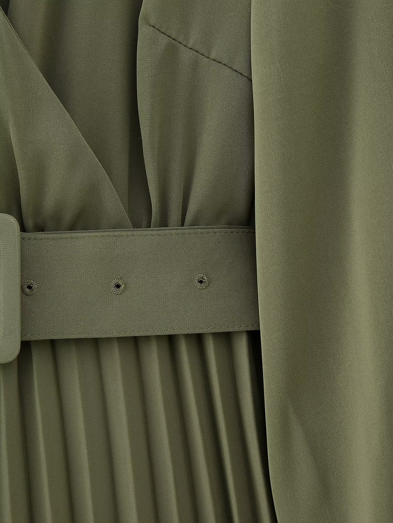 Green Belt Pleated Dress