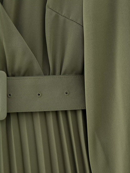 Green Belt Pleated Dress