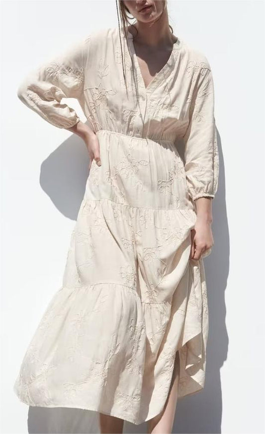 Embroidered Linen Cotton Dress