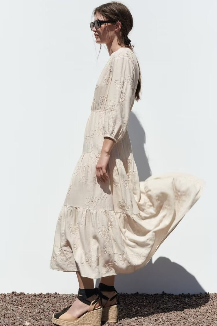 Embroidered Linen Cotton Dress