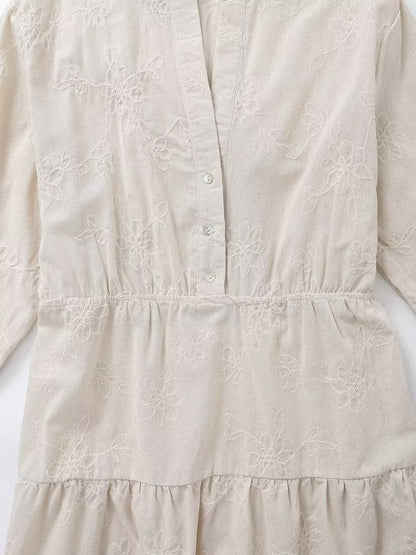 Embroidered Linen Cotton Dress