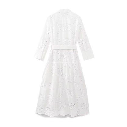 Embroidered Maxi Dress with Belt