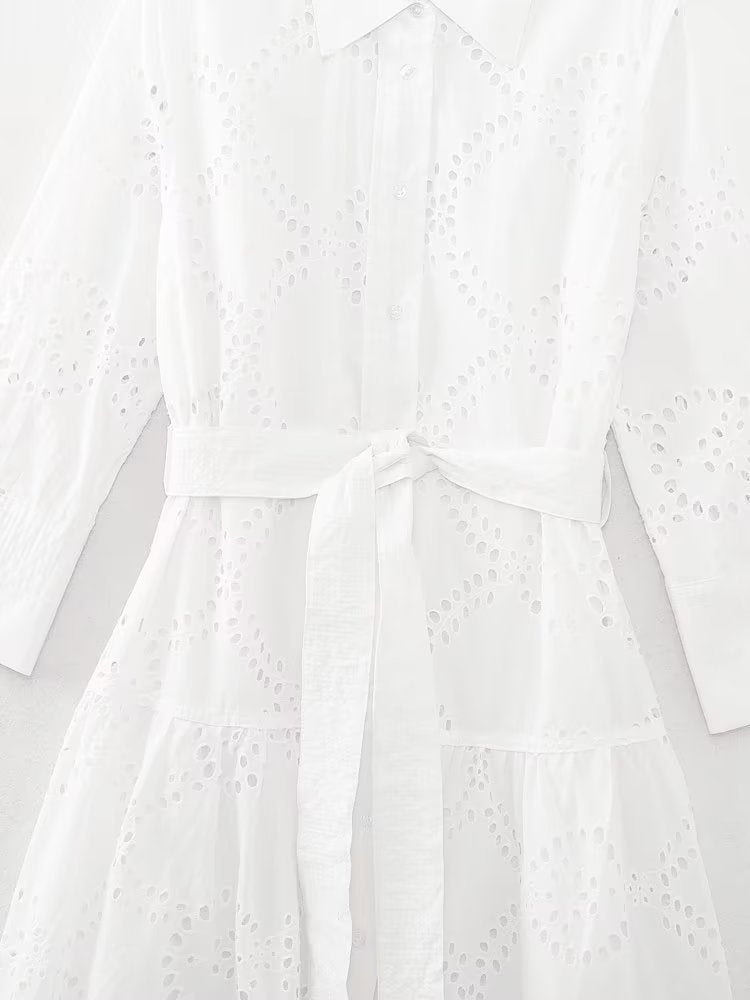 Embroidered Maxi Dress with Belt