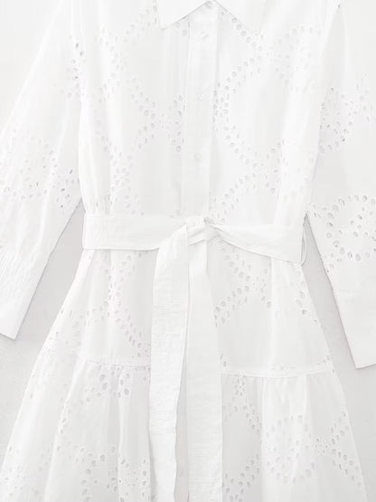 Embroidered Maxi Dress with Belt