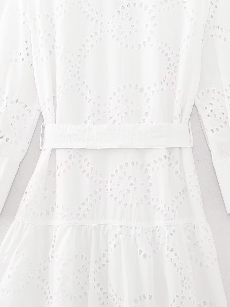 Embroidered Maxi Dress with Belt