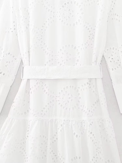 Embroidered Maxi Dress with Belt