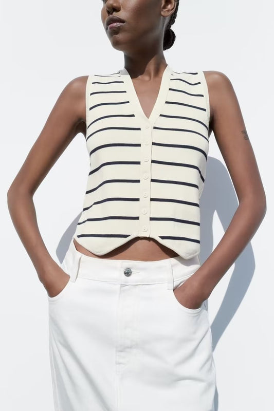 Casual Striped V-neck Knitted Vest