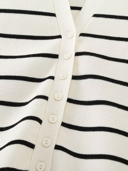 Casual Striped V-neck Knitted Vest