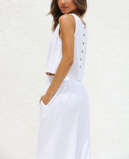 Linen Cropped Top & Pants Set