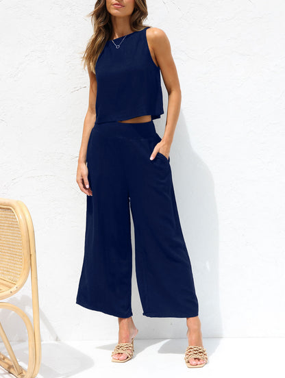 Linen Cropped Top & Pants Set