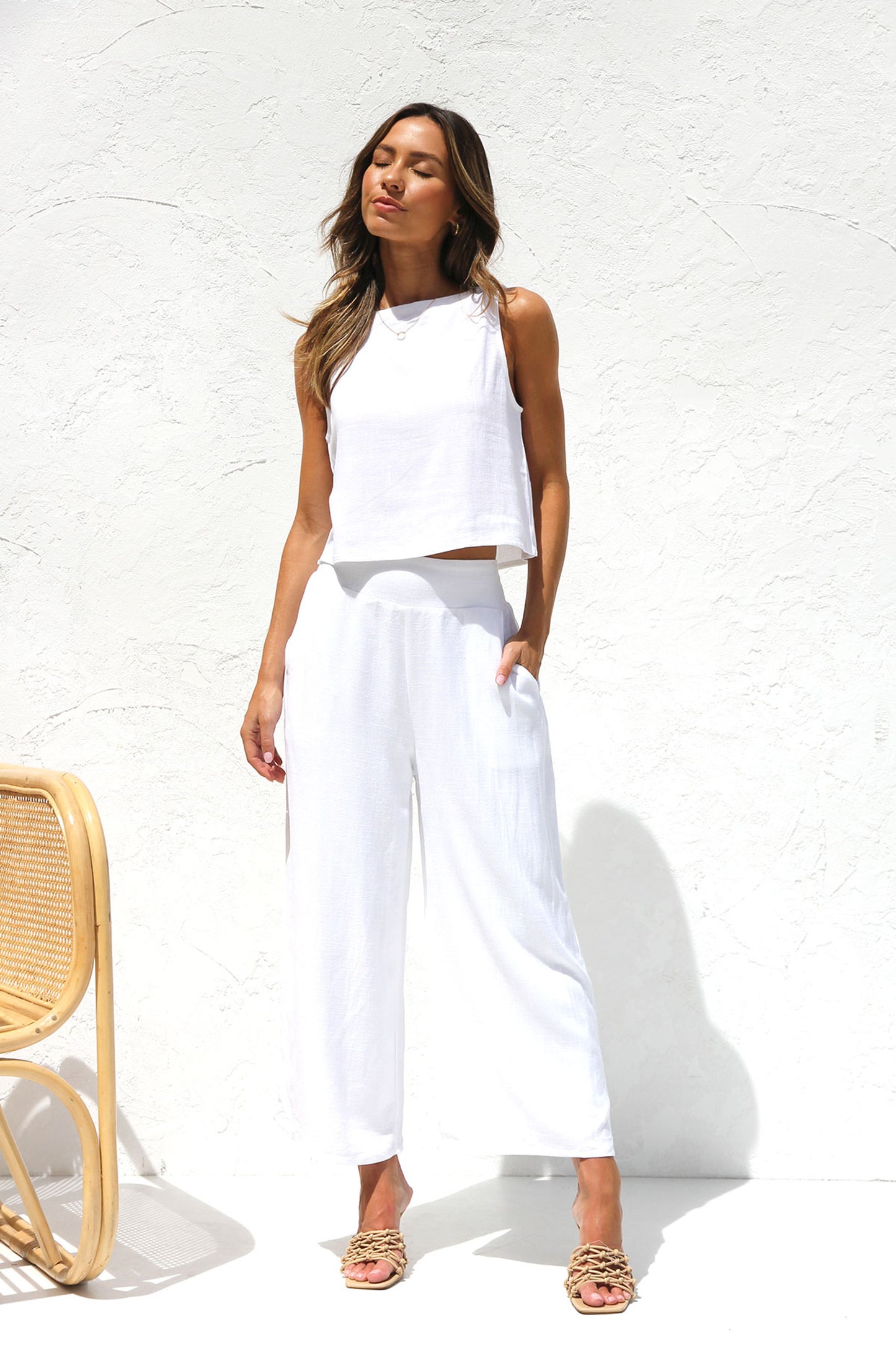 Linen Cropped Top & Pants Set