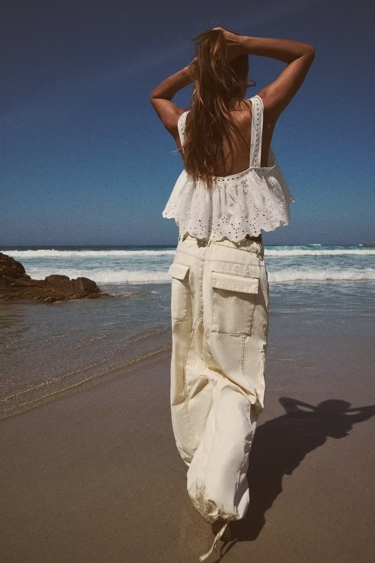 White Embroidered Strap Top