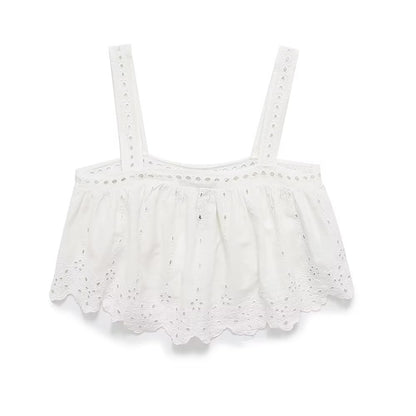 White Embroidered Strap Top