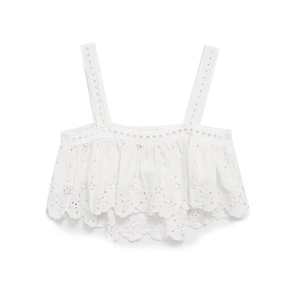 White Embroidered Strap Top