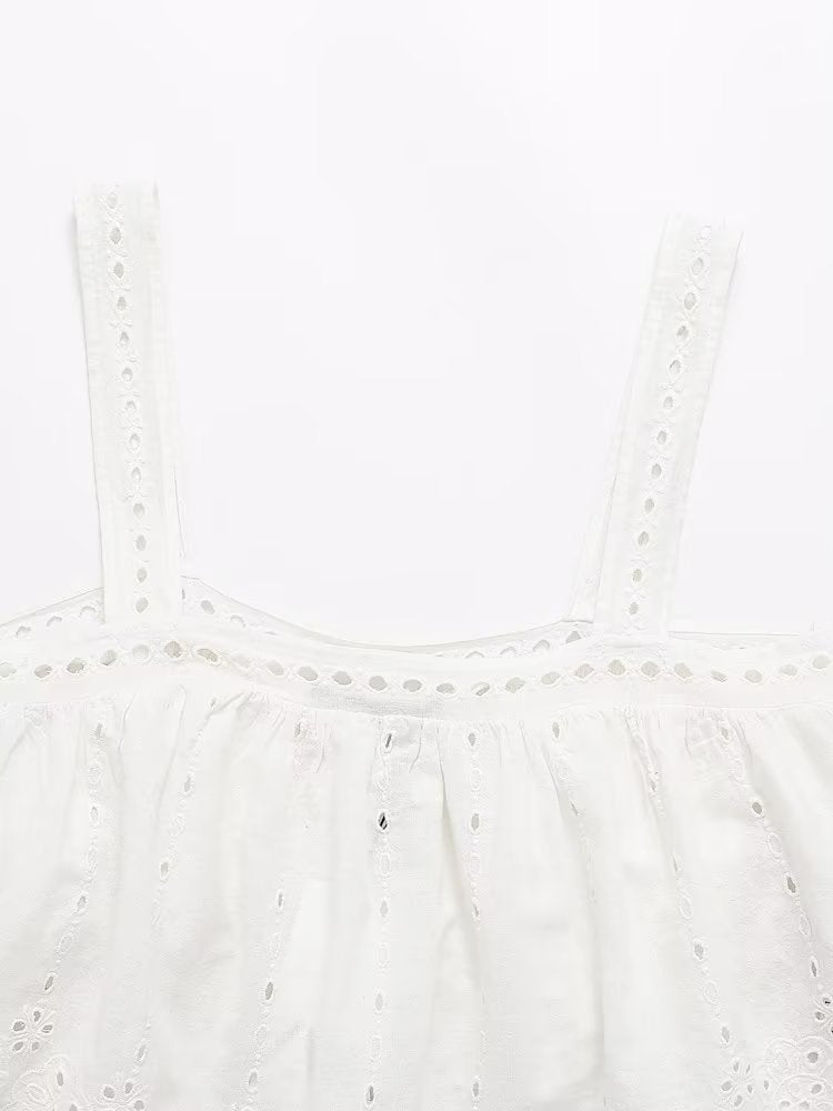 White Embroidered Strap Top