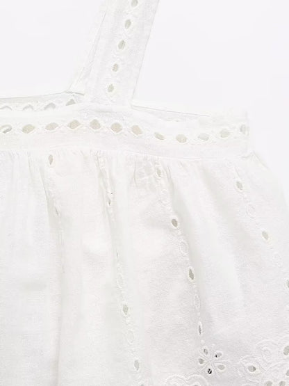 White Embroidered Strap Top