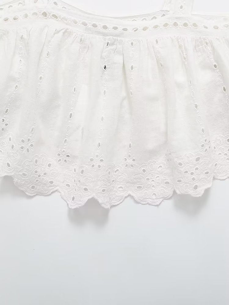 White Embroidered Strap Top