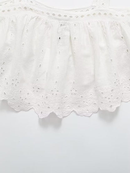 White Embroidered Strap Top