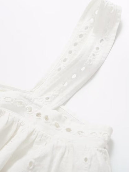 White Embroidered Strap Top