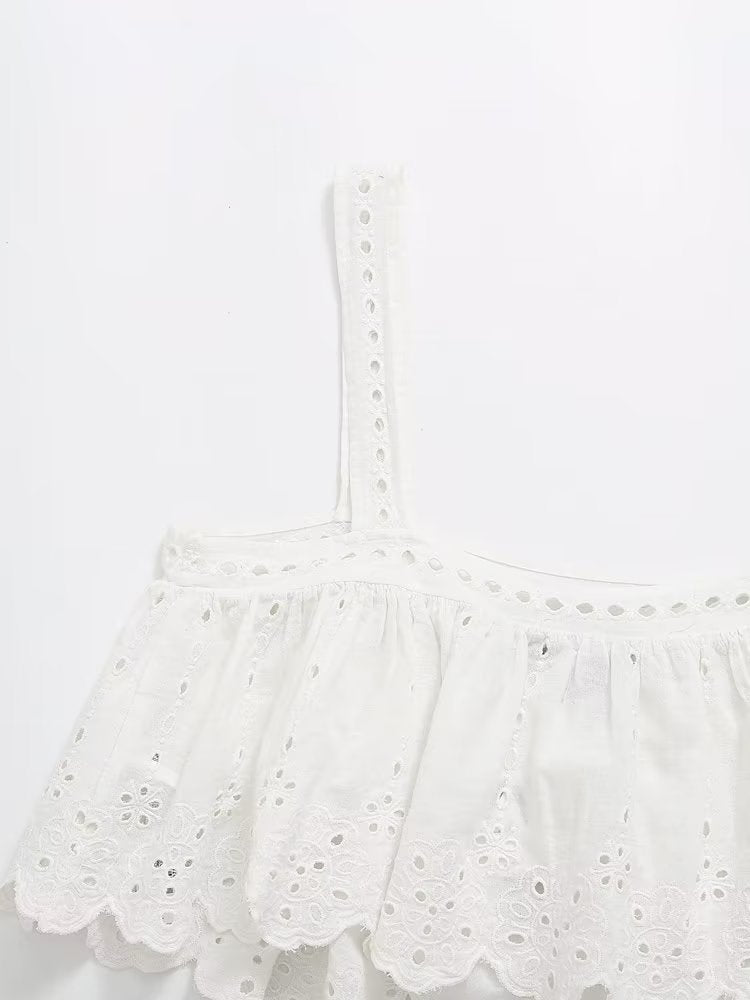 White Embroidered Strap Top