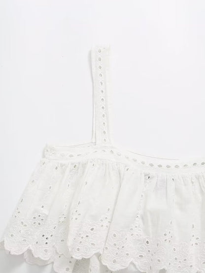 White Embroidered Strap Top