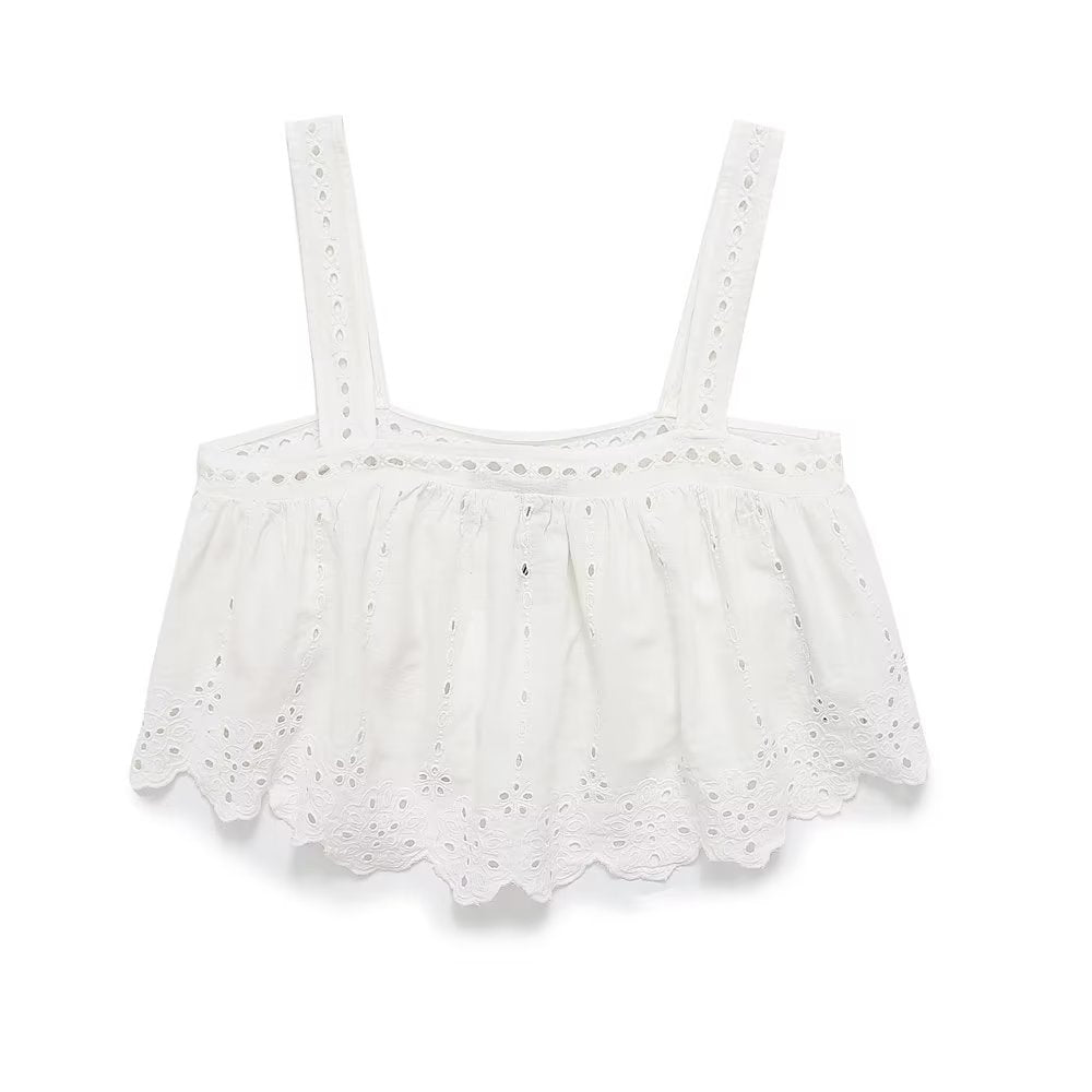 White Embroidered Strap Top
