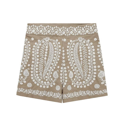 Summer Women Clothing Street Casual Linen Embroidery Shorts