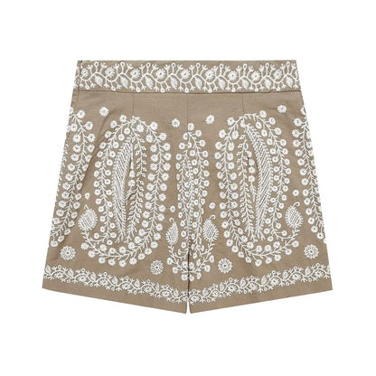 Summer Women Clothing Street Casual Linen Embroidery Shorts