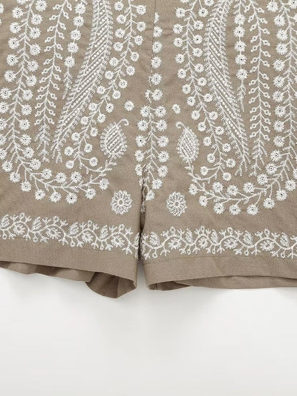 Summer Women Clothing Street Casual Linen Embroidery Shorts