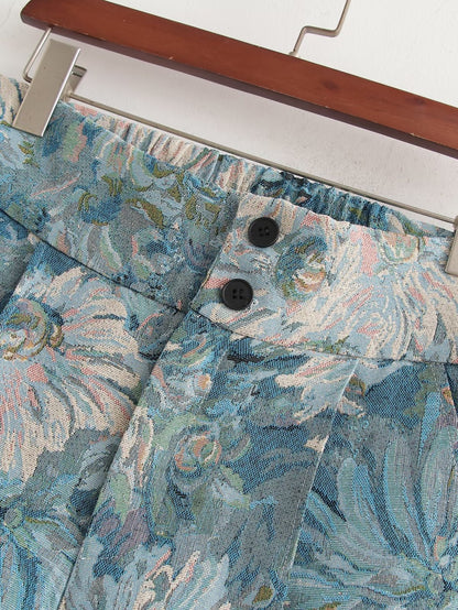 Floral Jacquard High Waist Shorts