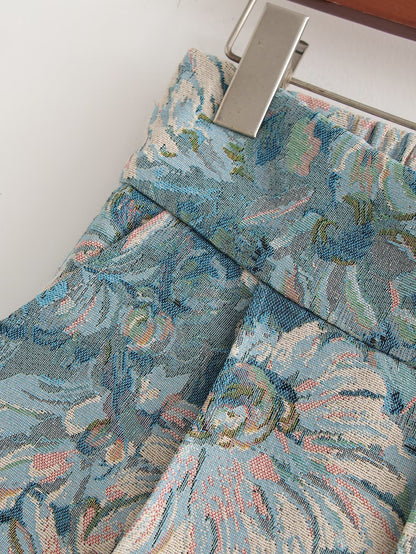 Floral Jacquard High Waist Shorts