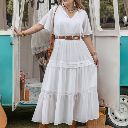 Pure White Loose V-neck Dress