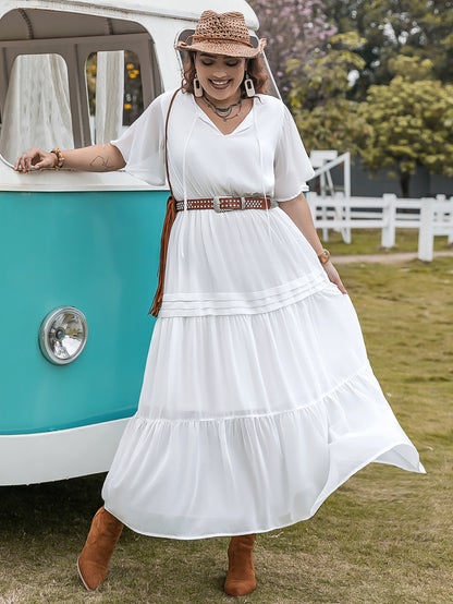 Pure White Loose V-neck Dress