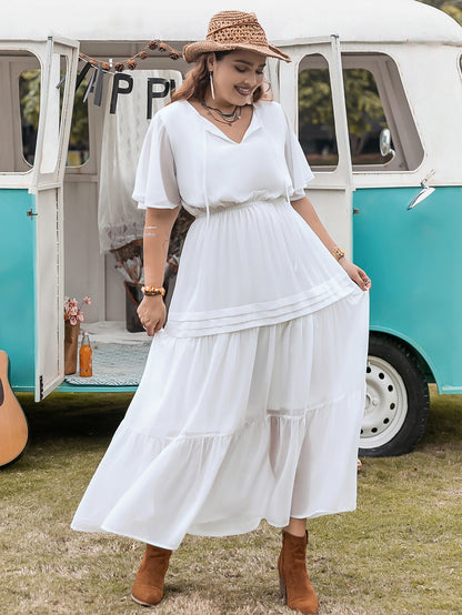 Pure White Loose V-neck Dress