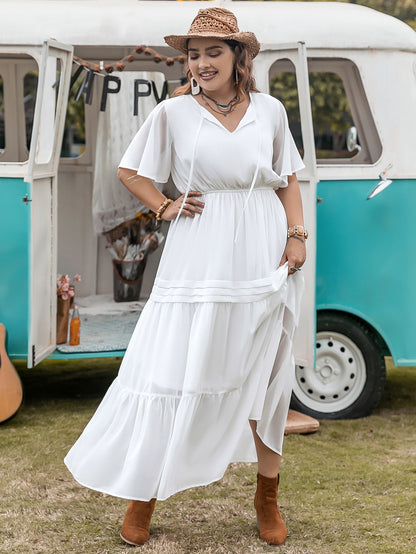 Pure White Loose V-neck Dress
